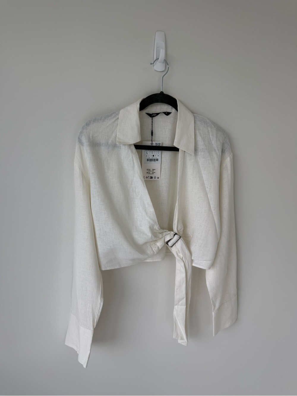 Zara Cropped Tie-Front Shirt - White